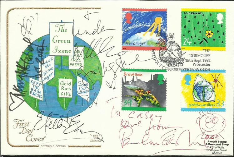 Paul, Linda, Stella McCartney signed to front of 1992 Green Energy FDC, To Casey with nice funny