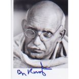 Gandhi - Sir Ben Kingsley. P/C sized signed picture in character as ‘Gandhi.’ Excellent.
