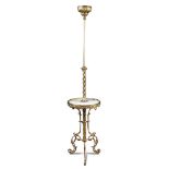 A 19th century French gilt brass torchere, with twist moulded column, circular marble tier and on
