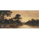 John Varley (British, 1778-1842) River Landscape with cattle watercolour 16 x 34cm (6 x 13in)