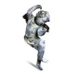 A pair of lead Cupids, each in a seated pose, 83cm high (32.5in) and 87cm (34in) high  Thought to