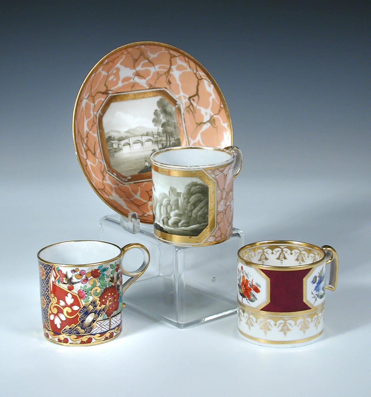 A Barr Worcester coffee can and saucer, a Barr Worcester Imari can and another, the first painted - Image 2 of 2