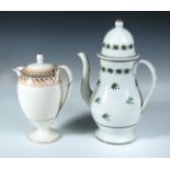 An early 19th century Wedgwood creamware coffee pot and cover together with another in pearlware,