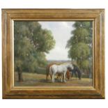 § Geoffrey Mortimer (British, 1895-1986) Horses grazing signed lower right "G Mortimer" oil on board