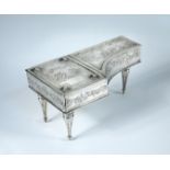 A late 19th century Dutch silver box modelled as a miniature grand piano, with 800 standard mark,