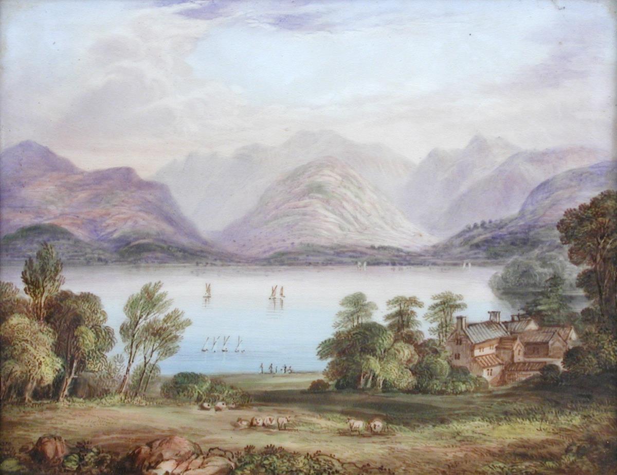 A pair of landscape plaques painted by Richard Ablott (1815-1895), one with sailing boats in a - Image 4 of 6