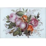 A 19th century Derby plaque, the rectangular shape painted with fruit and flowers on a white ground,