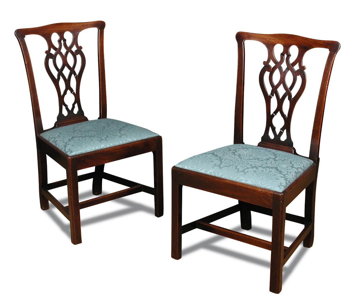 A pair of George III mahogany dining chairs, with pierced splat backs and drop in seats 94 x 53cm ( - Image 2 of 4
