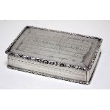 A large Victorian silver snuff box, by Francis Clark, Birmingham 1841, of rectangular shape, the