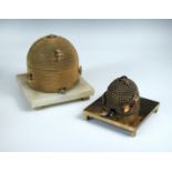 Mary Hick Bath', a brass inkwell modelled as a honey skep, four bees with agate bodies about the