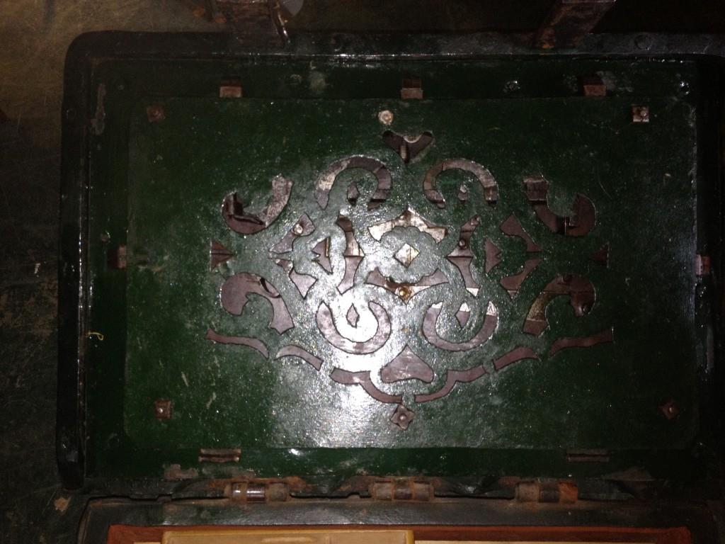 A 17th century Nuremburg iron bound 'Armada Chest', with traces of painted polychrome decoration - Image 4 of 8
