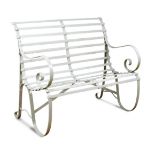 A small Regency wrought ironwork garden seat, with scrolling arms 90 x 107 x 65cm (35 x 42 x