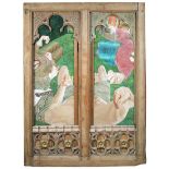 Circle of Stanley Spencer (British, 20th Century) A pair of painted Gothic oak screens, painted in