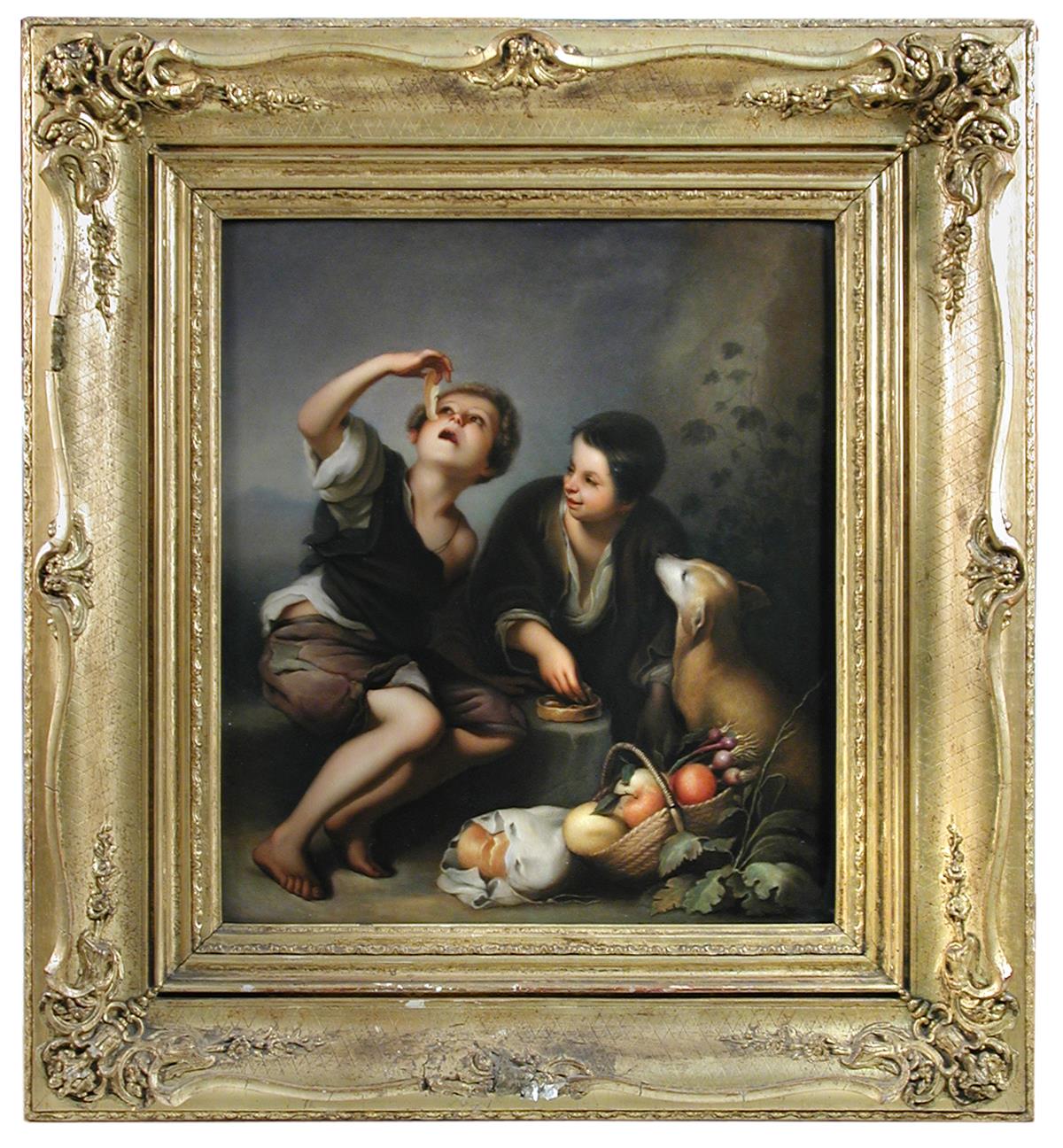 A 19th century KPM Berlin porcelain plaque, painted by Kiesewetter after Murillo's original of two - Image 2 of 4