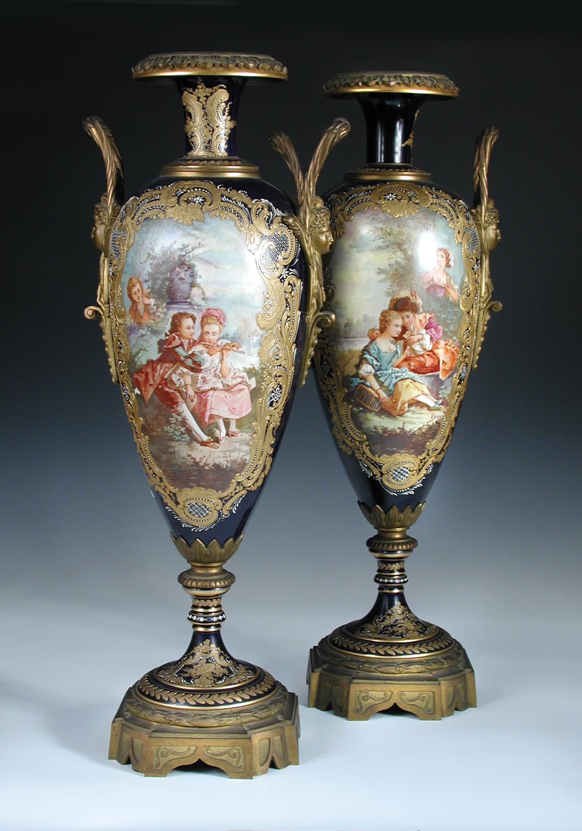 A pair of late 19th century/early 20th century Sevres porcelain vases, painted by Jean Armand with - Image 2 of 6