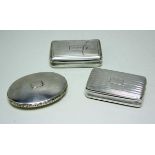 Three small silver snuff boxes, one by Nathaniel Mills, Birmingham 1830, of rectangular shape with