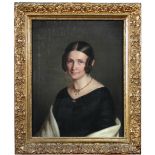 G *** S *** (circa 1840)  Portrait of a Lady, head and shoulders, wearing diamond earrings and a