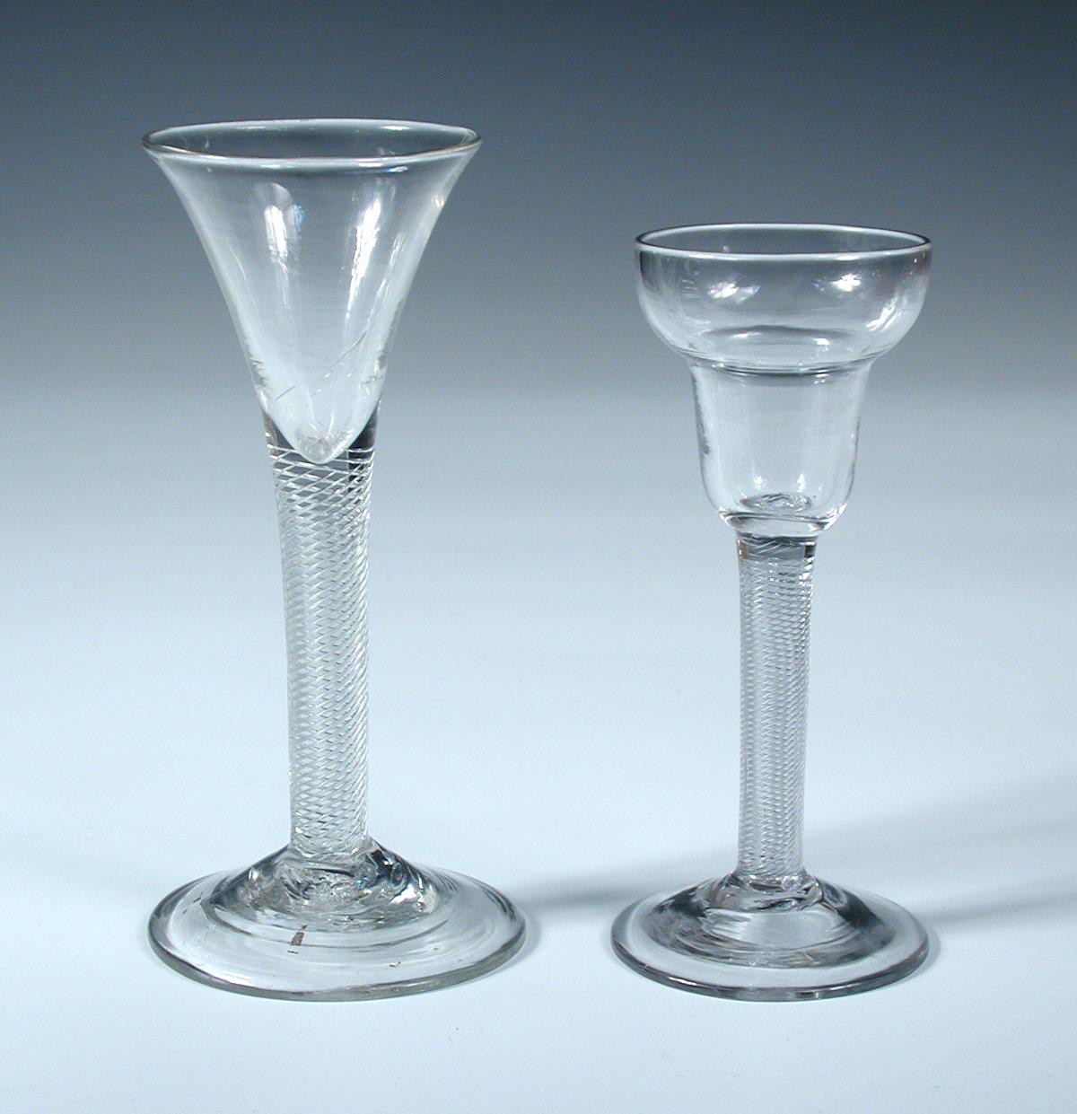 An 18th century opaque twist wine glass, the conical bowl on double helix stem and circular foot, - Image 2 of 2