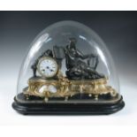 A late 19th century French gilt metal mounted mantel clock with glass dome, the spelter classical