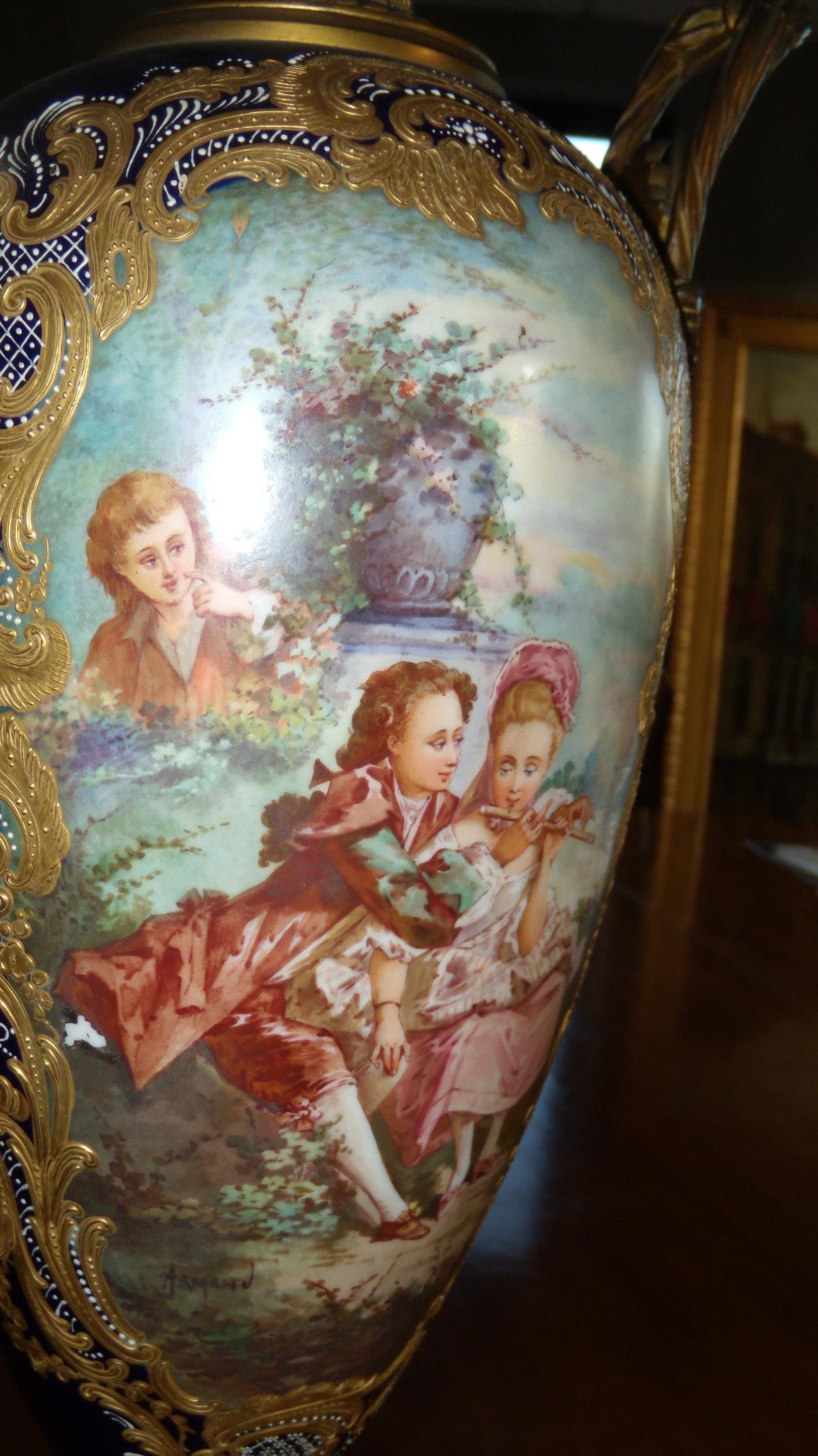 A pair of late 19th century/early 20th century Sevres porcelain vases, painted by Jean Armand with - Image 6 of 6