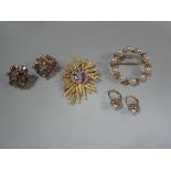 A small collection of diamond and pearl set jewellery, to include two pairs of earrings and two