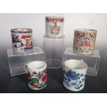 A Chinese armorial coffee can and four others, painted with eagle and laurel crest over heart shaped