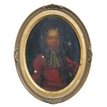 English School (17th Century)  Portrait of a Gentleman in red coat possibly inscribed on the