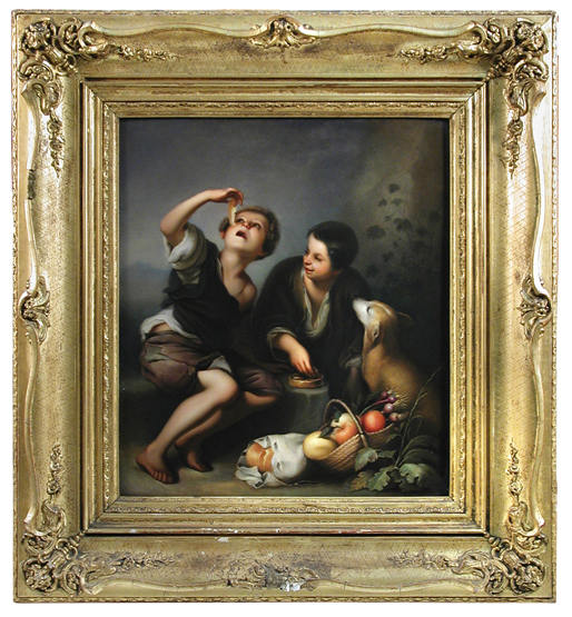 A 19th century KPM Berlin porcelain plaque, painted by Kiesewetter after Murillo's original of two