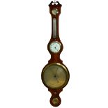 G. Dotty, Braintree, a 19th century mahogany wheel barometer with timepiece, with four silvered