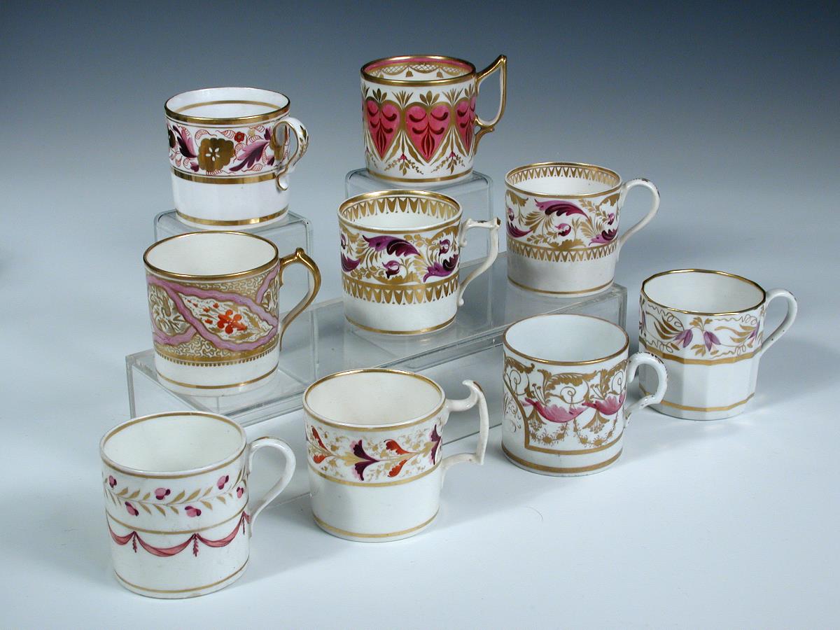 Ten Regency coffee cans decorated in a similar palette, all with orange and gilt painted patterns, - Image 3 of 3