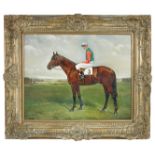 Richard Anscomb (British, 20th Century) Mallowry, a bay racehorse, with W Rickaex up signed lower
