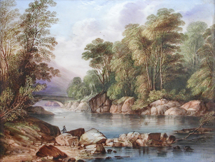 A pair of landscape plaques painted by Richard Ablott (1815-1895), one with sailing boats in a