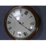 A 19th century mahogany circular wall clock, the 12inch (30.5cm) enamel dial indistinctly