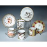 A Sevres coffee can, a Duc D'Angouleme can and saucer, another Angouleme and a Paris can and saucer,