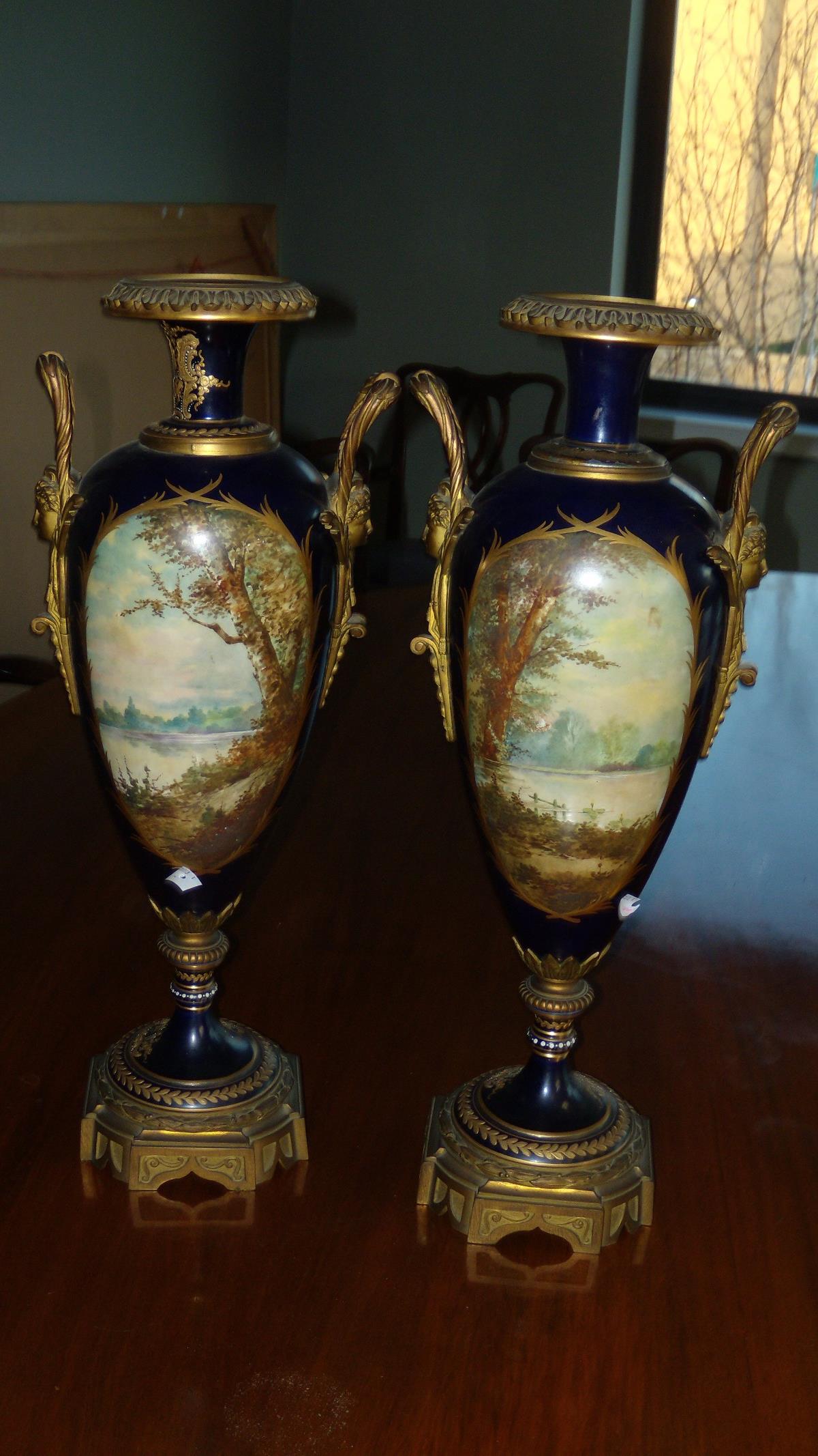 A pair of late 19th century/early 20th century Sevres porcelain vases, painted by Jean Armand with - Image 3 of 6