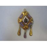A mid 19th century Archeological revival micromosaic pendant, of diaper quatrefoil boss form with