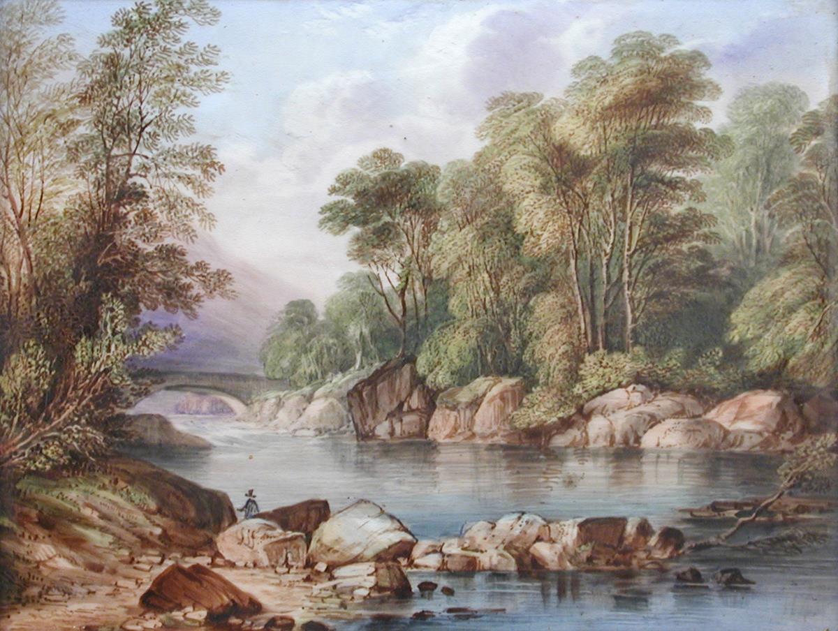 A pair of landscape plaques painted by Richard Ablott (1815-1895), one with sailing boats in a - Image 2 of 6