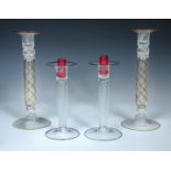 William Gudenrath (Born 1954), two pairs of glass candlesticks, the first pair with amber
