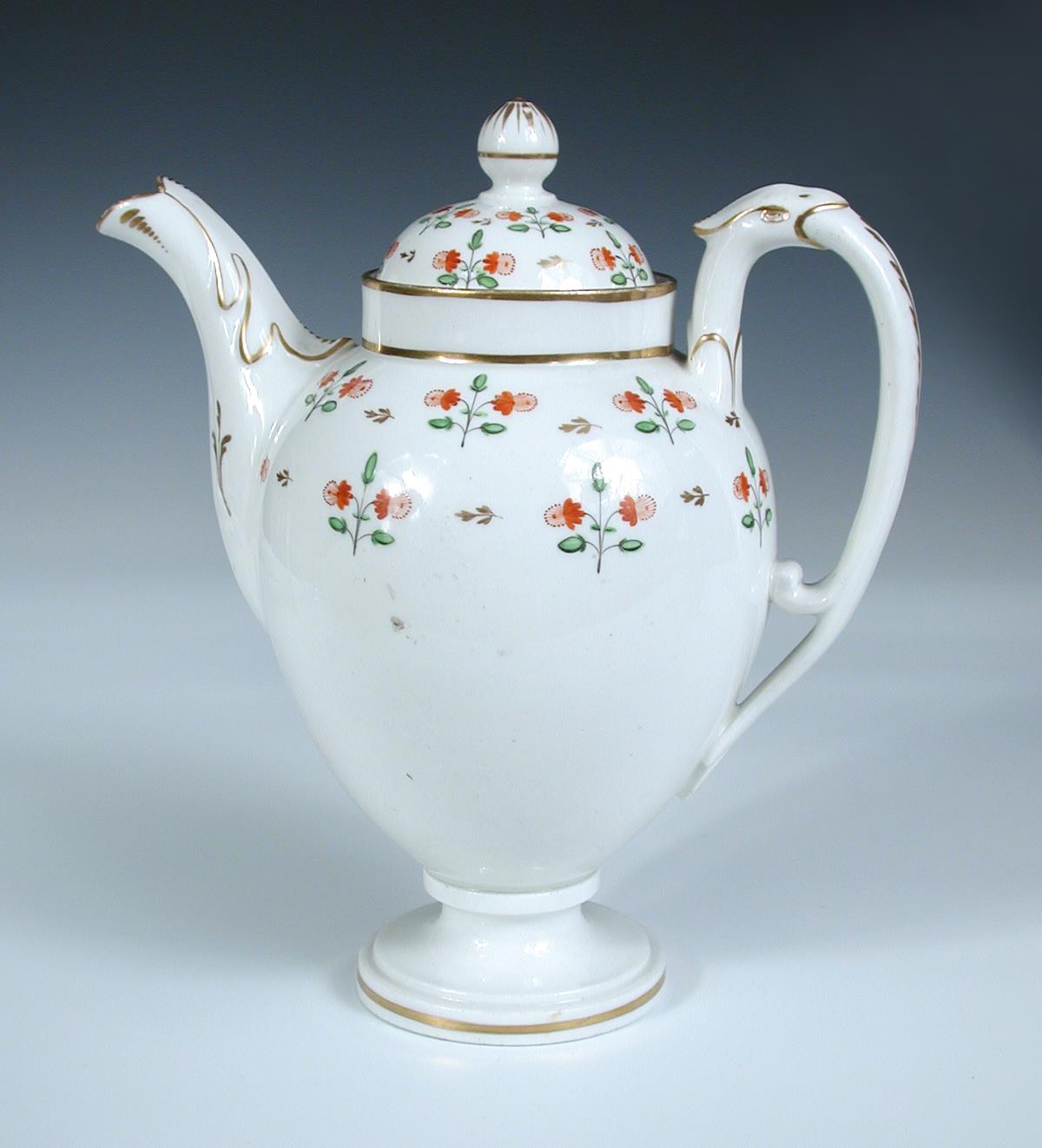 An early 19th century Pinxton style coffee pot and cover, painted with red floral sprigs on a - Image 2 of 2