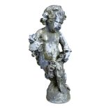 A set of four lead Cherubic figures representing the seasons (4) 72cm (28in)  Weathered having