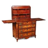 A 19th century Dutch mahogany and marquetry inlaid gentleman's dressing chest, with rising top and