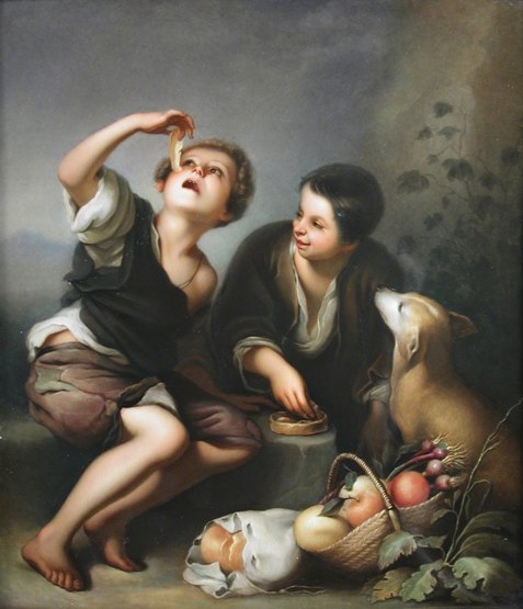 A 19th century KPM Berlin porcelain plaque, painted by Kiesewetter after Murillo's original of two - Image 3 of 4