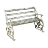 A Victorian Coalbrookdale Serpent and Grape pattern cast iron garden seat, circa 1870 with slatted
