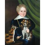 English Provincial School (19th Century)  Portrait of a boy in a sailor suit, seated, holding a