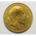 An Edward VII gold five pound coin, 1902, VF/EF