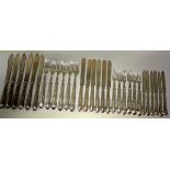 A set of six pairs of silver reed and ribbon handled fish knives and forks, by Mappin & Webb,