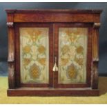 An early 19th century mahogany chiffonier with glazed tapestry panel doors, 92 x 101cm