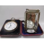 A lady's 800 standard cased pocket watch with a gilt metal and glass case, together with a large