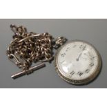 A sterling silver Elgin pocket watch and chain