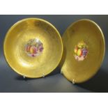 A pair Royal Worcester gilt decorated cabinet plates and painted with fruit, signed by J Reed and